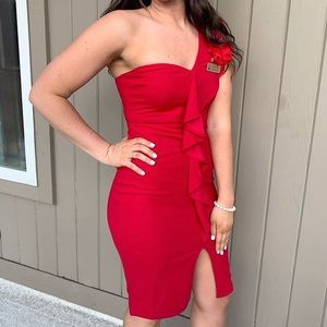 One Shoulder asymmetrical Red Dress